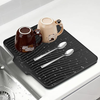 Silicone Dish Drying Mat for Kitchen Counter, Non-Slip Drain Pad, Dish Drying Pad, Easy to Clean Dish Rack Pad, Multi-Use as Heat Resistant Trivet, 19.7" x 17" , Black