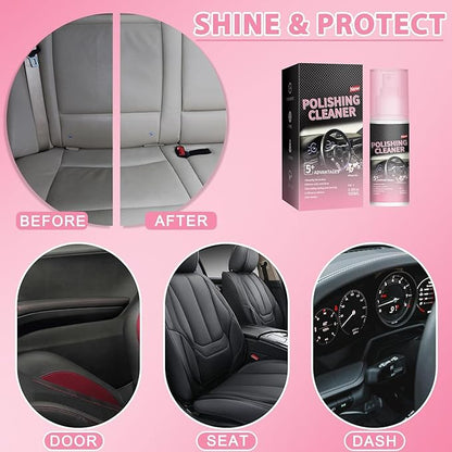 Polishing Cleaner Car Interior, 100ML Car Interior Cleaner, Interior Detailer Spray, Car Interior Detailing Cleaner for Rubber, Leather& More, Multi-Surface Cleaning for Car Interior(2PCS)