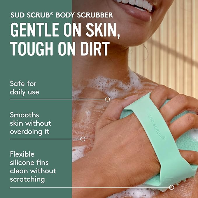 Sud Scrub® Antimicrobial Silicone Body Scrubber, Exfoliating Body Brush for Sensitive Skin, Antibacterial Shower Scrubber for Body, Bathroom Essentials for Men & Women, Mint