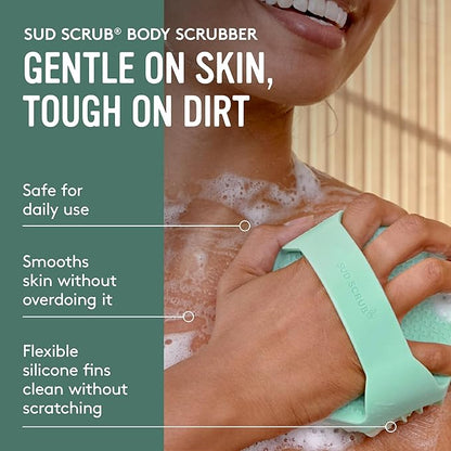 Sud Scrub® Antimicrobial Silicone Body Scrubber, Exfoliating Body Brush for Sensitive Skin, Antibacterial Shower Scrubber for Body, Bathroom Essentials for Men & Women, Mint