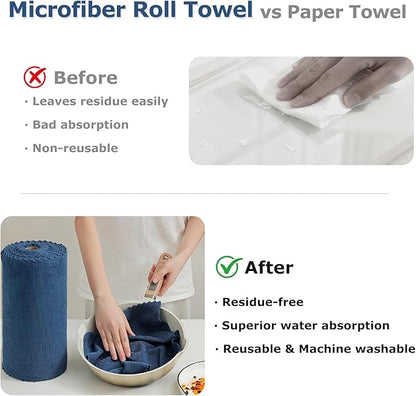 Jessy Home 80 Pack Microfiber Cleaning Cloth Roll Reusable Paper Towels 12"x12" Tear Away Cloth, Microfiber Towels for Cars, Wash Cloths, Lint Free Rags for House,Kitchen,Window,Cleaning Supplies