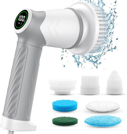 DAESUNG Electric Spin Scrubber, Cordless Power Scrubber & Electric Cleaning Brush with 7 Replaceable Heads, Dual Speed IPX7 Waterproof Handheld Scrubber for Bathroom, Shower & Tile Cleaning