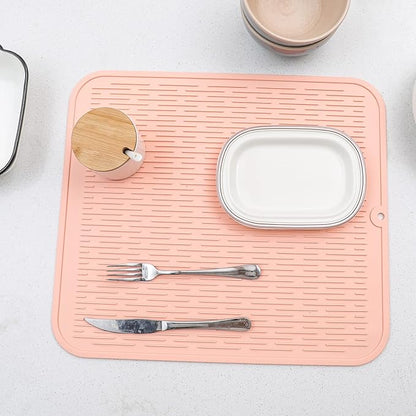 MicoYang Silicone Dish Drying Mat for Multiple Usage,Easy clean,Eco-friendly,Heat-resistant Silicone Mat for Kitchen Counter or Sink,Refrigerator or Drawer Liner Pink 2XL 24 inches x 18 inches