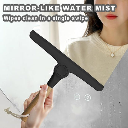 Show Squeegee for Glass Door Bathroom Squeegee with Bamboo Handle Show Wiper for Glass Door Window Tile Wall Car Windshield Mirror (Black)