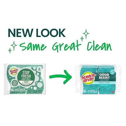 Scotch-Brite Odor Resist Heavy Duty Scrub Sponge, Dishwasher-Safe Kitchen sponges for Serious Scrubbing, Multipurpose Dish Sponge for Stuck-On Messes, 6 Scrubbing Sponges