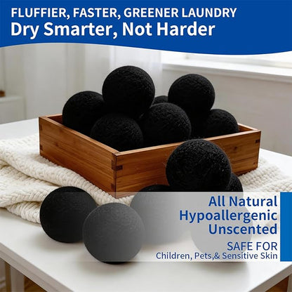 Wool Dryer Balls, New Zealand Dryer Balls Laundry Reusable Reduce Static Cling, Dryer Ball to Reduce Wrinkles & Shorten Drying Time, Drying Balls for Laundry(Pack of 6) (Black)