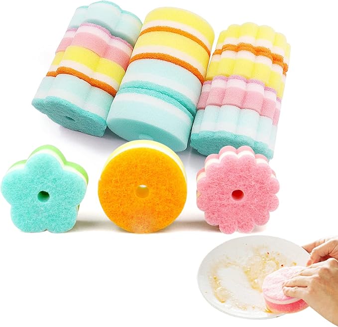 Individually Wrapped Sponge, Kitchen Dishwashing Sponge Multi-Purpose Mesh Net Scouring Pad, Odor-Free Sponge Wipes Suitable for Travel Apartments Household Cleaning (Multicolor Sponge)