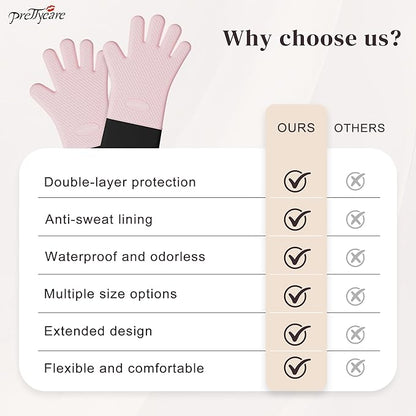 PrettyCare 14 in Silicone Oven Mitts for Women, Heat Resistant Waterproof Oven Gloves with Fingers, Cotton Lined Silicone Oven Gloves for Baking Cooking BBQ,Kitchen Essentials Gift for Women (Pink)