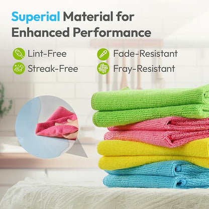 Microfiber Cleaning Cloth 12 Pack, 12x12 Inch Reusable Kitchen Dish Towels, Super Absorbent Soft Cleaning Rags for House, Window, Glass, Bathroom and Countertop (Assorted Colors)