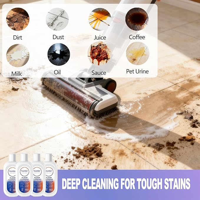 Floor Cleaning Solution for Tineco/Roborock Wet Dry Vacuum Mops and All Mopping Robot Vacuums, Residue & Streak Free,Multi-Surface Cleaner Liquid Refill (4 Bottle Pack),Lavender Scent