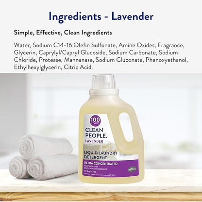 The Clean People Liquid Laundry Detergent - Recyclable Packaging, Stain Fighting - Ultra Concentrated, Laundry Soap - Lavender, 200 Loads