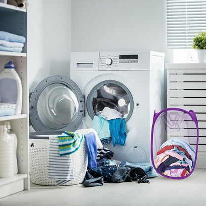 Foldable Pop-up Mesh Laundry Hamper with Handles Purple Breathable Clothes Basket for College Dorm Small Apartment Camping Storage Organizer