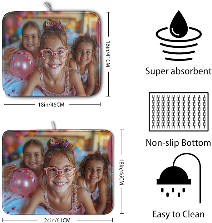 Customized Microfiber Fabric Dish Drying Mat for Kitchen Counter 16x18 Inch,Custom Any Photo or Text Drying Mat Personalized Dish Drainer Mat Super Absorbent Dish Rack Pad for Coffee Bar Sinks