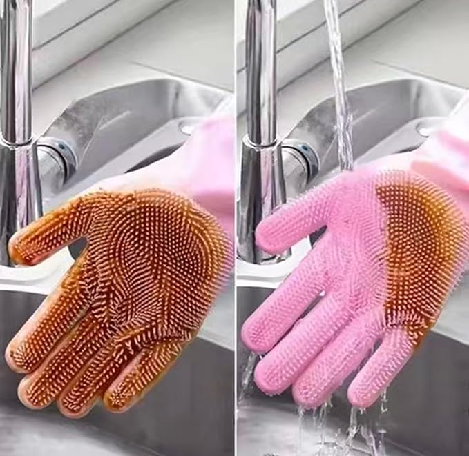 Silicone Dishwashing Gloves, Reusable Kitchen Gloves for Washing Dishes, Cleaning Brush for Kitchen Tasks, Hand Skin Protection