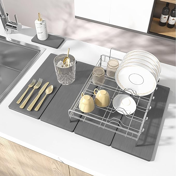 2PCS Stone Drying Mat for Kitchen Counter, Stone Dish Drying Mat - Diatomite Water Absorbing Drying Stone for Kitchen Counter Mat, Quick Dry Stone Mat Kitchen for Cups Dishes Bottles.