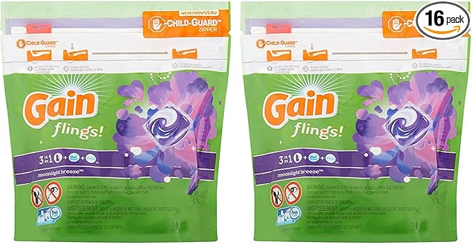 Gain Flings Laundry Detergent Pods - Moonlight Breeze - 16 Count Pods Per Package - Pack of 2 Packages
