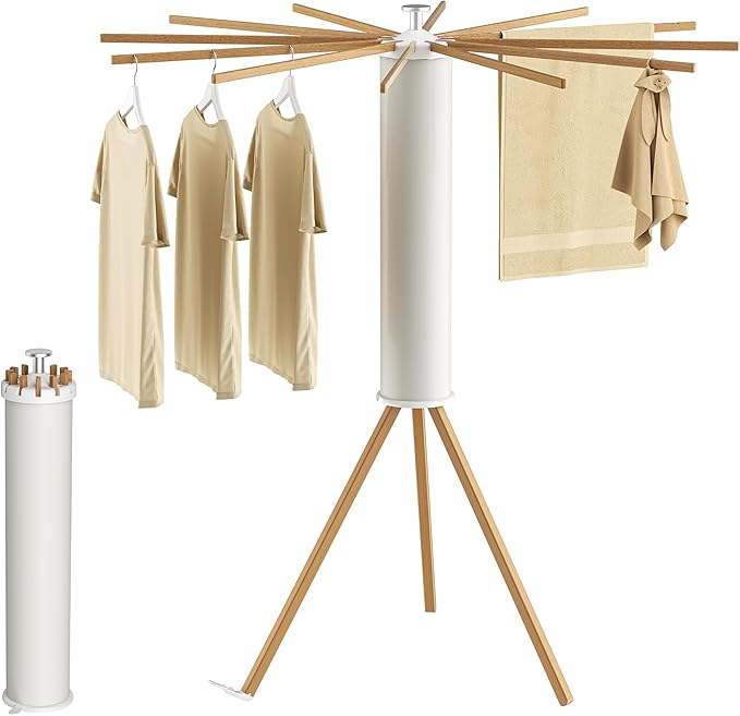 SUNOUTLY Tripod Clothes Drying Rack, Garment Rack Portable and Foldable Space Saving Laundry Drying Rack - Dryer Rack Clothing Floor Folding Balcony Bedroom Household