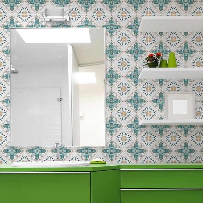 AM AMAONM 10pcs 20x20cm Removable Square Vintage Floral Pattern Tile Stickers 3D Decorative Peel and Stick Vinyl Self Adhesive Wall Tiles Decor Decals for Kitchen Backsplash Bathroom Furniture (C)