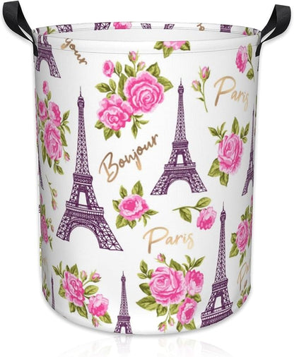 Laundry Basket Romantic Vintage Eiffel Tower Laundry Hamper Large Laundry Basket Storage Basket Tote Bag Collapsible Organizer Basket for Bathroom,Laundry,Bedroom 17.3 x16.5 Inch