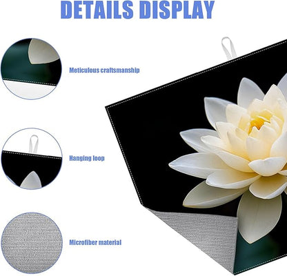 White Louts Flower Dish Drying Mat for Kitchen Counter Floral Drying Pad Absorbent Reversible Dish Drainer Rack Mats Draining Pad 18"x24"Inch