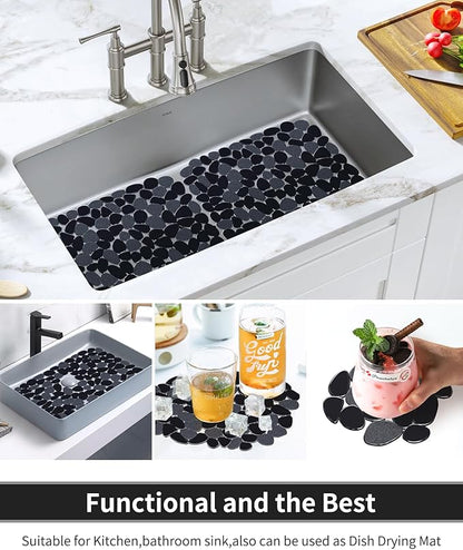 Bligli Pebble Sink Mat for Stainless Steel/Ceramic Sinks, 2 Pack PVC Sink Protectors Mats for Bottom of Kitchen Sink, Dish Drying Mat for Dishes and Glassware, 15.7 x 11.8 inch, Black