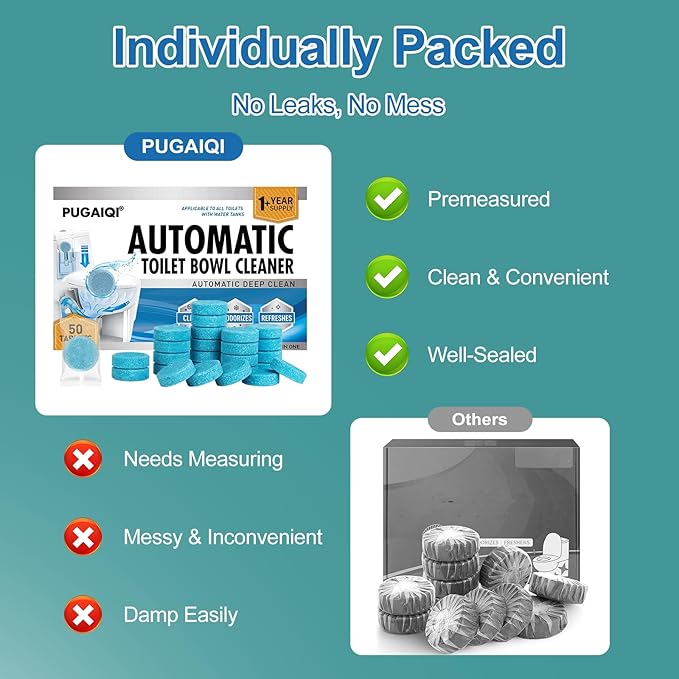 Automatic Toilet Bowl Cleaner Tablets,DeepAction Descale & Deodorize, Septic-Safe, Continuous Cleaning, Fresh Scent, Drop-In Tank Cleaner, 50 Pack (Blue)