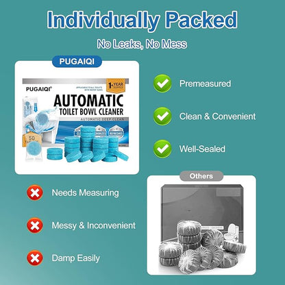 Automatic Toilet Bowl Cleaner Tablets,DeepAction Descale & Deodorize, Septic-Safe, Continuous Cleaning, Fresh Scent, Drop-In Tank Cleaner, 50 Pack (Blue)