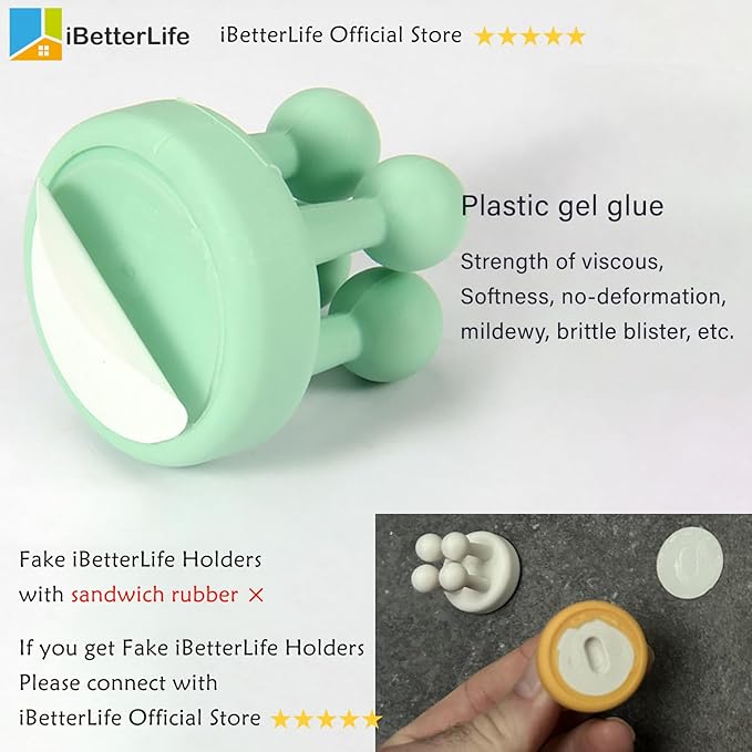 iBetterLife 5Pcs Toothbrush Holders for Bathrooms - Self-Adhesive Wall Mount to Mirror for Clipping & Hanging Shower Razor Towel Plug Cable, Utility Hooks for Home Kitchen Office Dorm Room Essentials