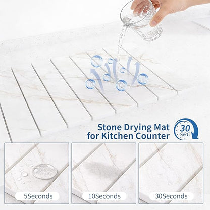 Hopegiver Stone Drying Mat for Kitchen Counter, 24" x 16" Quick Dry Diatomaceous Earth Dish Drying Mat, Super Absorbent, Non-Slip & Foldable, Modern Marble Countertop Mat (GoldenMarble,24''x16'')