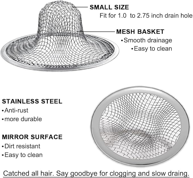 Seatery 2PCS Tub Drain Hair Catcher - 2.75 inch Shower Drain Mesh Strainer, Stainless Steel Shower Bathtub Drain Cover, Bathroom Sink Strainer Filter Basket for Bathroom Sink, Wash Basin Floor Drain