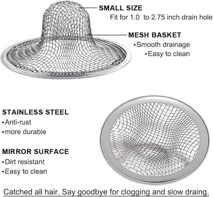 Seatery 2PCS Tub Drain Hair Catcher - 2.75 inch Shower Drain Mesh Strainer, Stainless Steel Shower Bathtub Drain Cover, Bathroom Sink Strainer Filter Basket for Bathroom Sink, Wash Basin Floor Drain