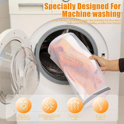 Kimmama Shoe Washing Machine Bag, Shoe Bag for Washing Machine, Mesh Laundry Bags for Sneakers, Footwear, Trainers, Slippers, Honeycomb Net, Grey Zipper, 7x15"