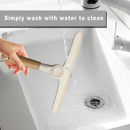Show Squeegee for Glass Door Bathroom Squeegee with Bamboo Handle Show Wiper for Glass Door Window Tile Wall Car Windshield Mirror (Off White)