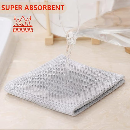 Kitinjoy 100% Cotton Kitchen Dish Cloths (12 X 12 Inches, Light Grey), 6 Pack Waffle Weave Ultra Soft Absorbent Dish Towels for Drying Dishes Quick Drying Kitchen Towels Dish Rags