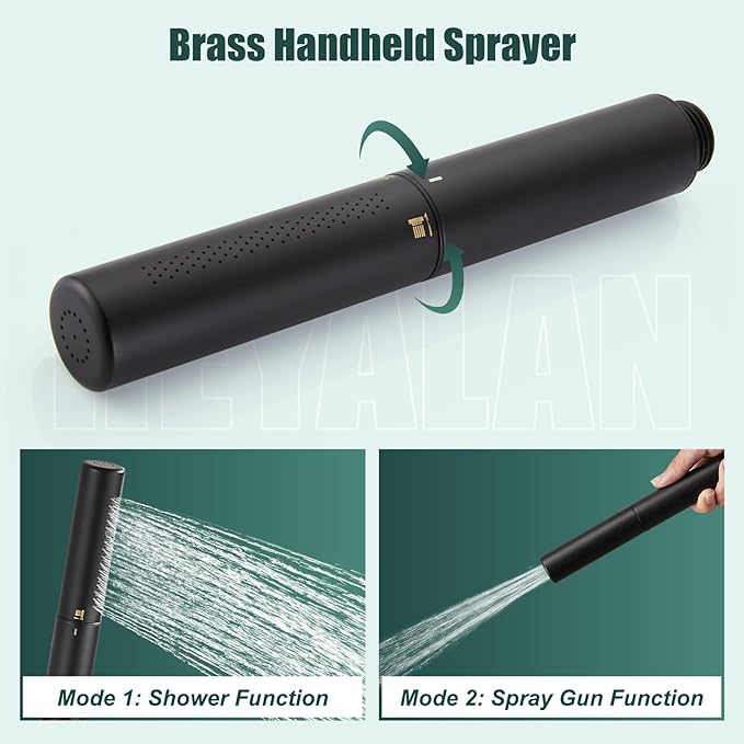 Heyalan Brass 2 in1 Hand Shower and Sprinkler - High Pressure Handheld Shower Wand with Hose and ABS Holder, Matte Black