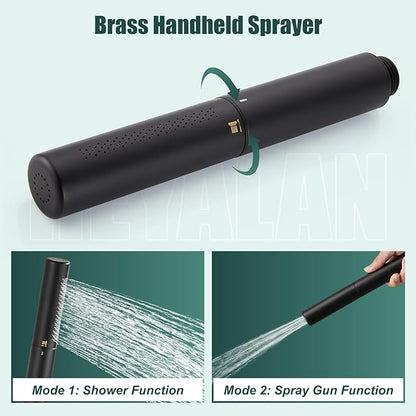 Heyalan Brass 2 in1 Hand Shower and Sprinkler - High Pressure Handheld Shower Wand with Hose and ABS Holder, Matte Black