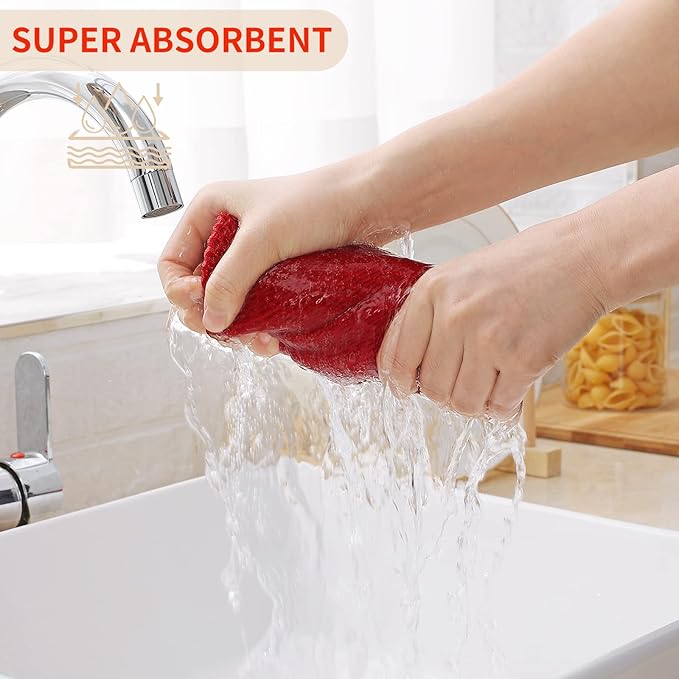 Kitinjoy 100% Cotton Waffle Weave Kitchen Hand Towels (13 X 28 Inches, Red), 8-Pack Super Soft and Absorbent Dish Towel for Drying Dishes