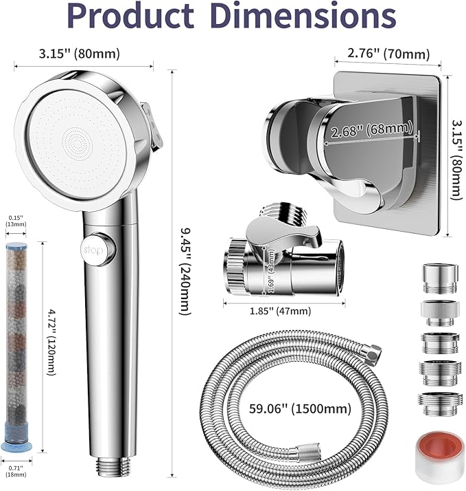 HOWUWEY Sink Hose Attachment for Faucet with 5 Adapters, Tub Faucet Sprayer Attachment, 3 Spray Modes Shower Head with ON/OFF Button, Filtered Shower Sprayer (Chrome)