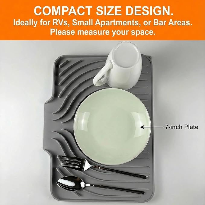 Silicone Sponge Holder for Kitchen Sink With Drain Spout, Self Draining, Kitchen Soap Tray, Bathroom Organizer, Sink Caddy, Perfect for Dispenser, Scrubber, Bottle, Cup on Counter (Gray, 15×10)