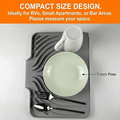 Silicone Sponge Holder for Kitchen Sink With Drain Spout, Self Draining, Kitchen Soap Tray, Bathroom Organizer, Sink Caddy, Perfect for Dispenser, Scrubber, Bottle, Cup on Counter (Gray, 15×10)
