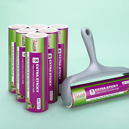 8 inch Large Surface Roller Refills Compatible with Scotch-Brite Pet Hair Pickup Extra Sticky Large Lint Roller Replacement 60 Easy-Tear Adhesive Sheets per Refill Pack of 6 Rolls 360 Sheets Total