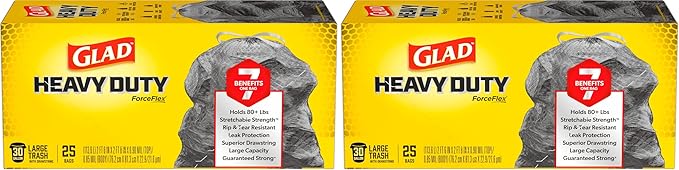 Glad ForceFlex Heavy Duty Large Trash Bags, Hold 80+ lb, 30 Gal, 25 Ct (Package May Vary) (Pack of 2)
