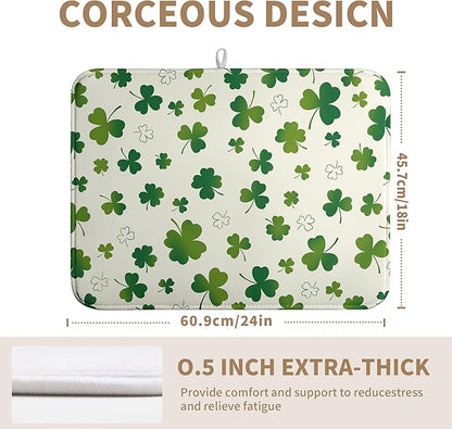 St Patricks Day Dish Drying Mat Shamrock Green Spring Kitchen Dish Drying Pad Absorbent Dish Dryer Mat for Kitchen Countertops Microfiber Dishes Drainer Pad Dish Drying Rack Mat (18x24 in)