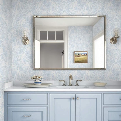 Ismoon Floral Peel and Stick Wallpaper Blue Contact Paper Boho Watercolor Damask Wallpaper Vintage Textured Removable Self Adhesive Vinyl Wall Paper Renter Friendly, 17.3 in X 32.7 ft