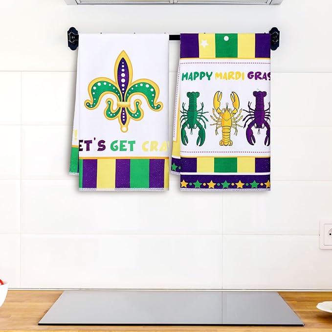 Zubebe 6 Pieces Mardi Gras Kitchen Towels 18 x 28 Inches Print Dish Farmhouse Towel Happy Mardi Gras Hand Towels for Carnival Cooking Baking Home Cleaning Wipes
