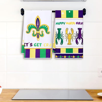 Zubebe 6 Pieces Mardi Gras Kitchen Towels 18 x 28 Inches Print Dish Farmhouse Towel Happy Mardi Gras Hand Towels for Carnival Cooking Baking Home Cleaning Wipes