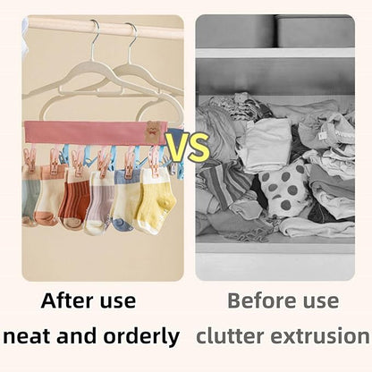 Travel Foldable Hangers Suitcase Drying Rack Sock Clothesline Hotel Laundry Bathroom Towel Hanger with 6 Clips (Gray)