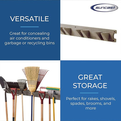 Suncast Wall-Mounted Long-Handled Garden-Tool Hanger, 4-Foot Storage Rack for Rakes, Shovels, and Brooms, Holds 12 Tools, 120 lb Capacity