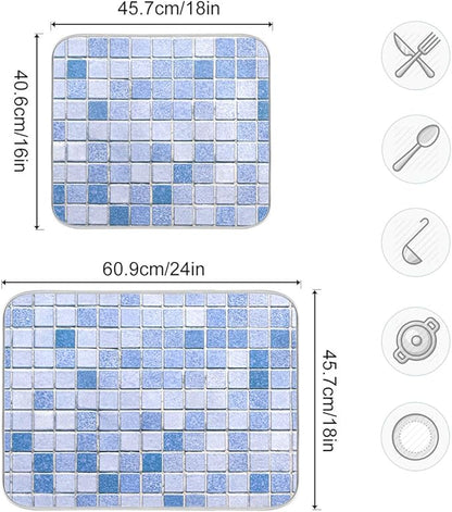 Super Absorbent Dish Drying Mat, Microfiber Fast-Drying Dish Mat, 24" x 18", Kitchen Dish Drying Pad Mosaic Pattern…