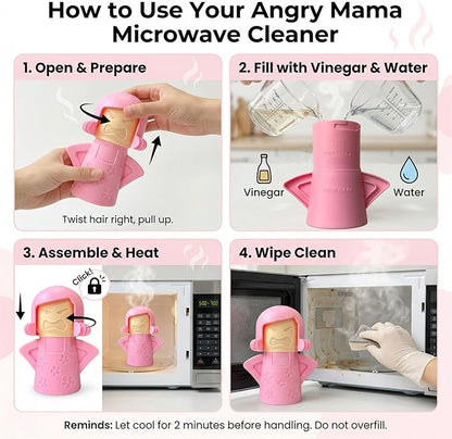 Angry Mama Microwave Oven Steam Cleaner, Angry Mom Microwave Cleaner, Just Add Vinegar and Water, Cut Cleaning Time by Half (Pink)